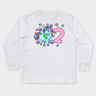 I am 2 with unicorn - girl birthday 2 years old Kids Long Sleeve T-Shirt